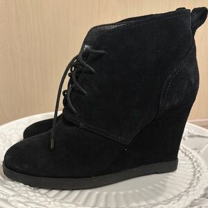 Black Suede Wedge Ankle Boots
